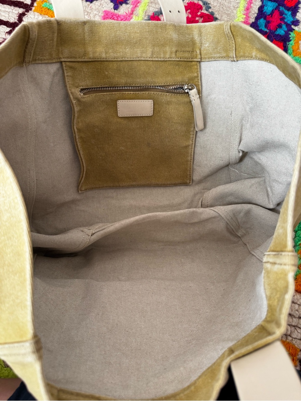 Zara Olive Canvas Tote Bag‎ Cream Buckle Strap - Picture 5 of 9